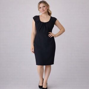 Classic Black Sheath Dress | Cap Sleeve Knee Length Workwear Cocktail LBD Size 8